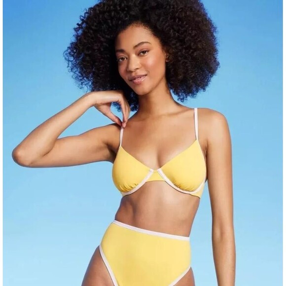 NEW NWT Choose Sz Beach Pool Bright Yellow Underwire Bikini Top SHADE & SHORE - Picture 2 of 6